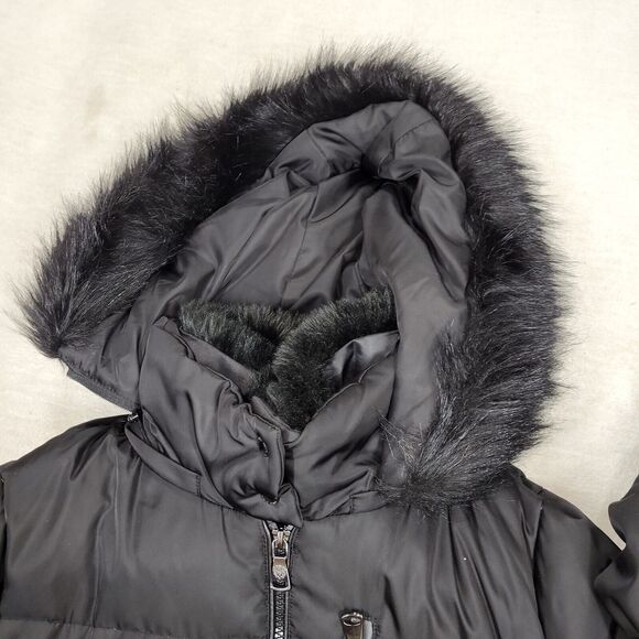 Vince Camuto Puffer Coat Womens Size Medium Black Faux Fur Goose Down Winter - Picture 12 of 16